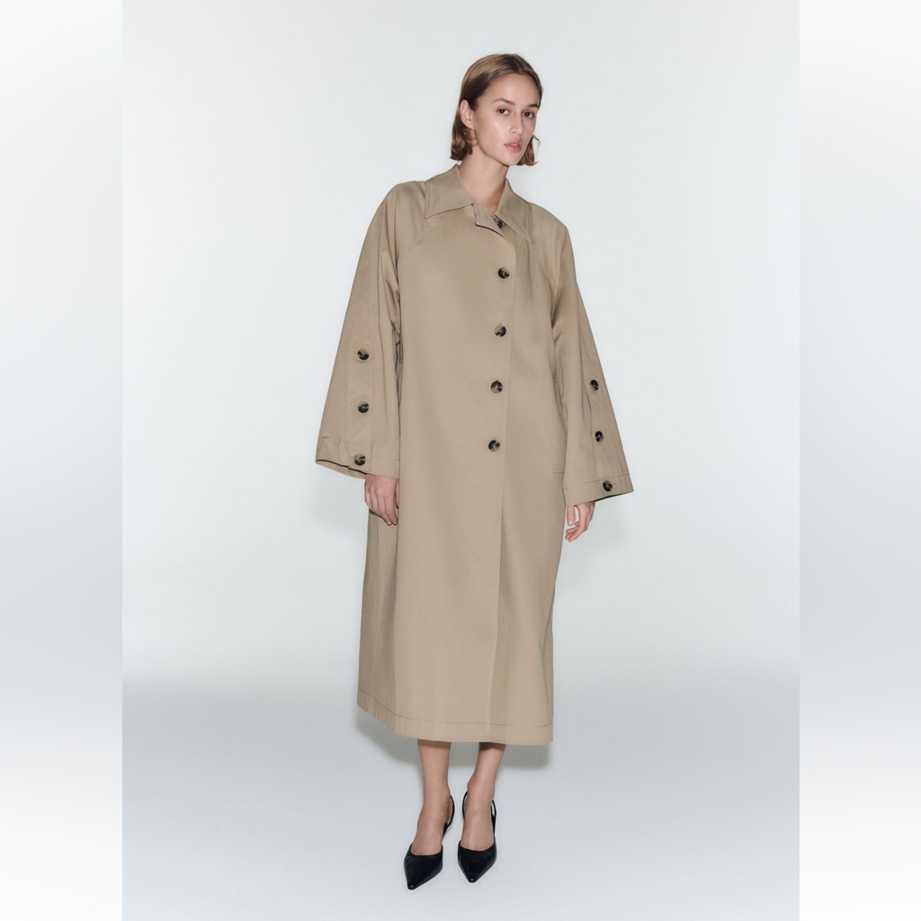 Zara Oversized Buttoned Trench Coat. Light Whiskey. Size M. New With Tags.